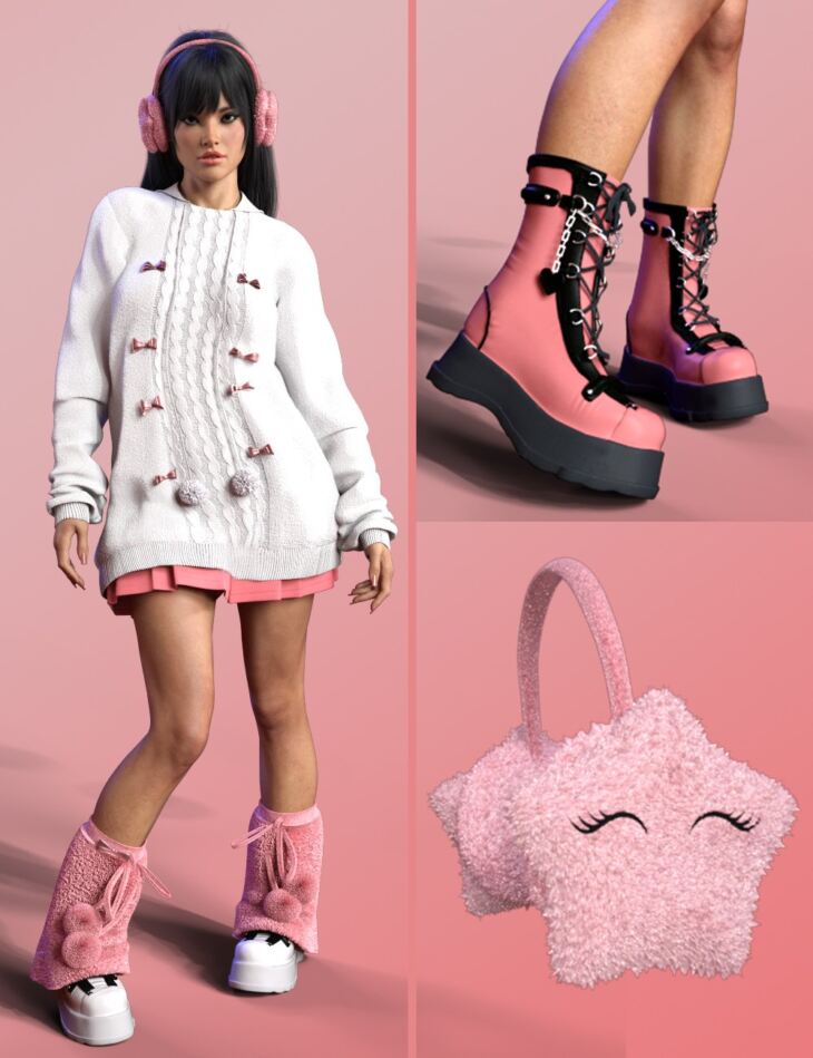 X-Fashion Cute Fuzzy Outfit for Genesis 9