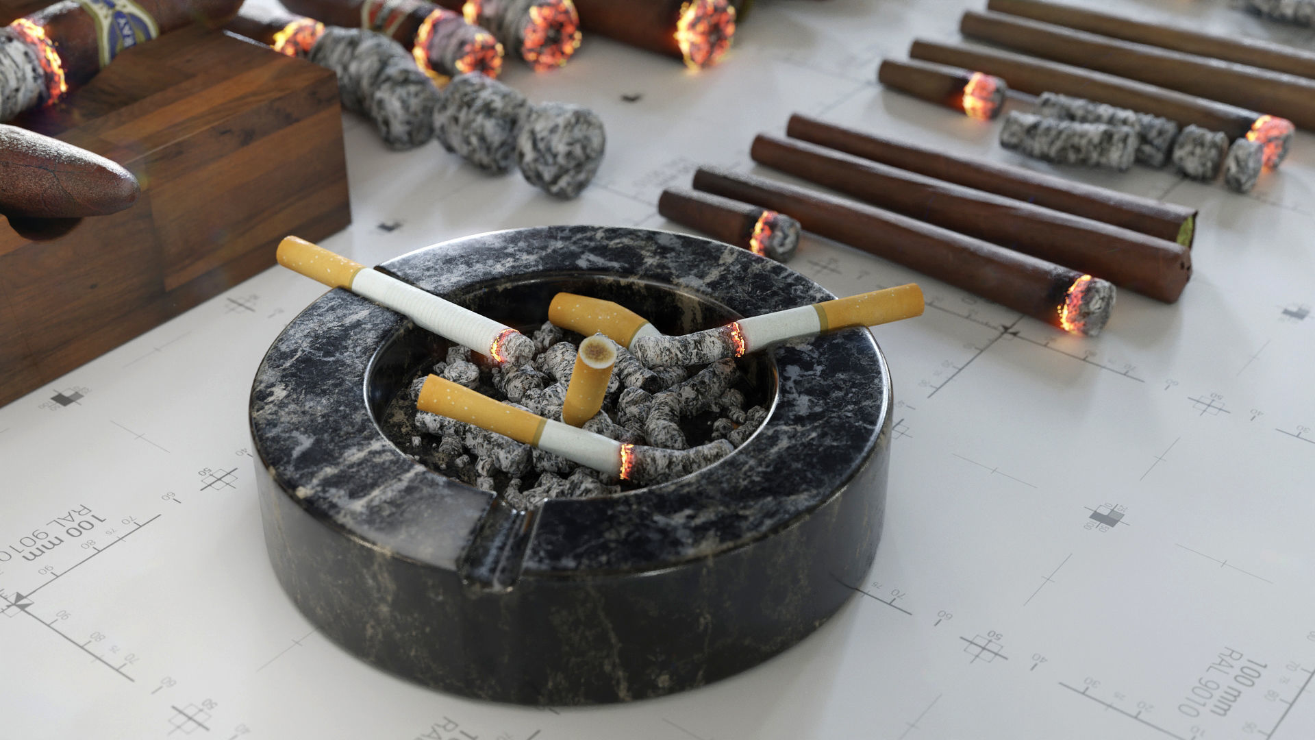 cigars cigarettes joints blunts and ashtrays 3d assetkit pbr 3d model low poly obj fbx blend 1726349339