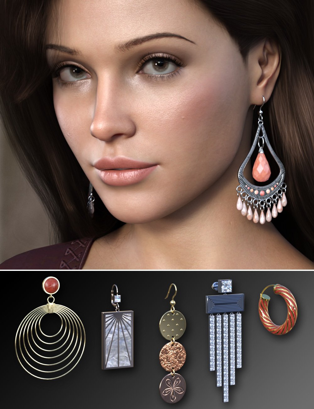 Assorted Earrings Volume 1 for Genesis 9 1 https://new.imagehostx.com/upload/2024/10/07/assortedearringsvolume1forgenesis900maindaz3d_1728292185.jpg