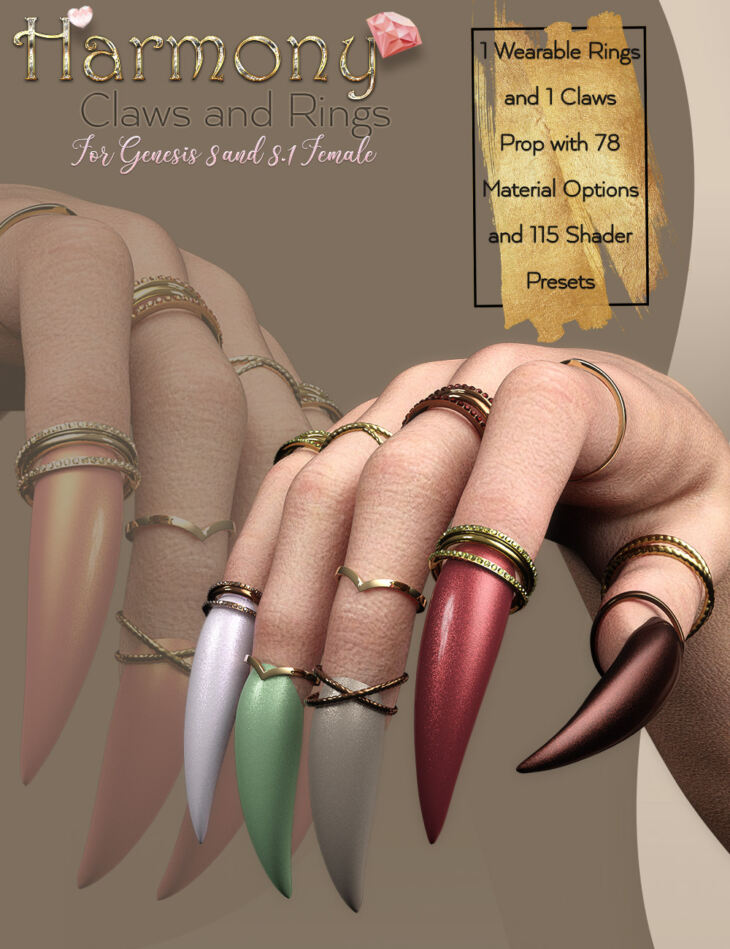 Harmony Claws and Rings for Genesis 8 and 8 1 Females 1730129407