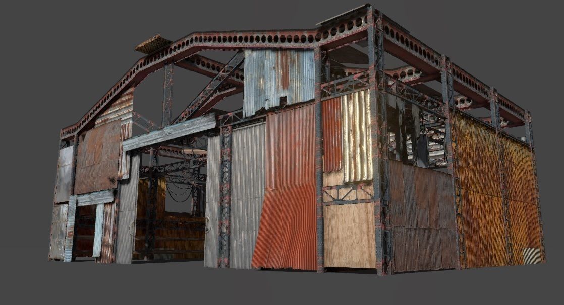 lowpoly rusty hangar 3d model low poly obj