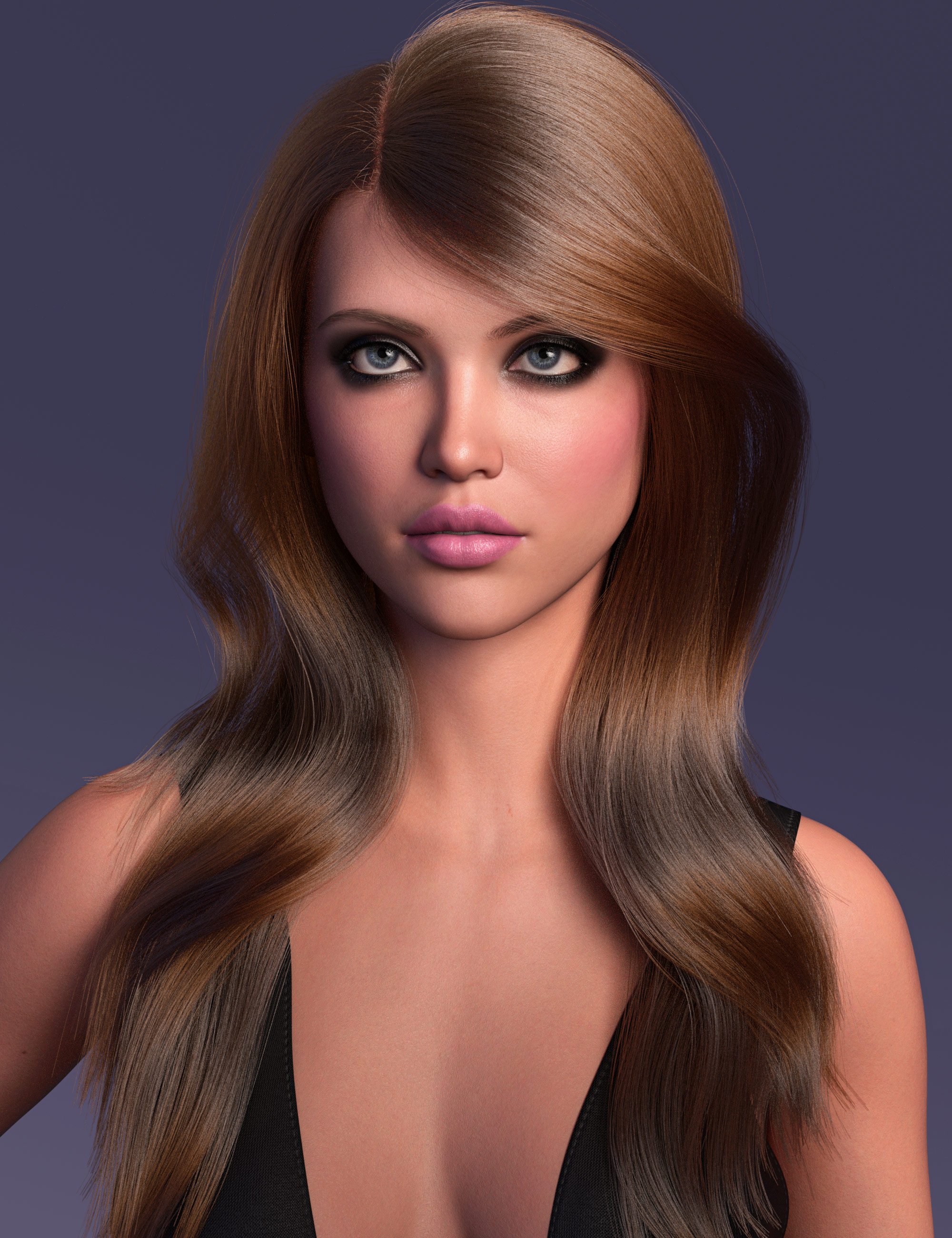dForce Strand-Based Side Parted Glamour Style Hair for Genesis 9 and Genesis 8 Female