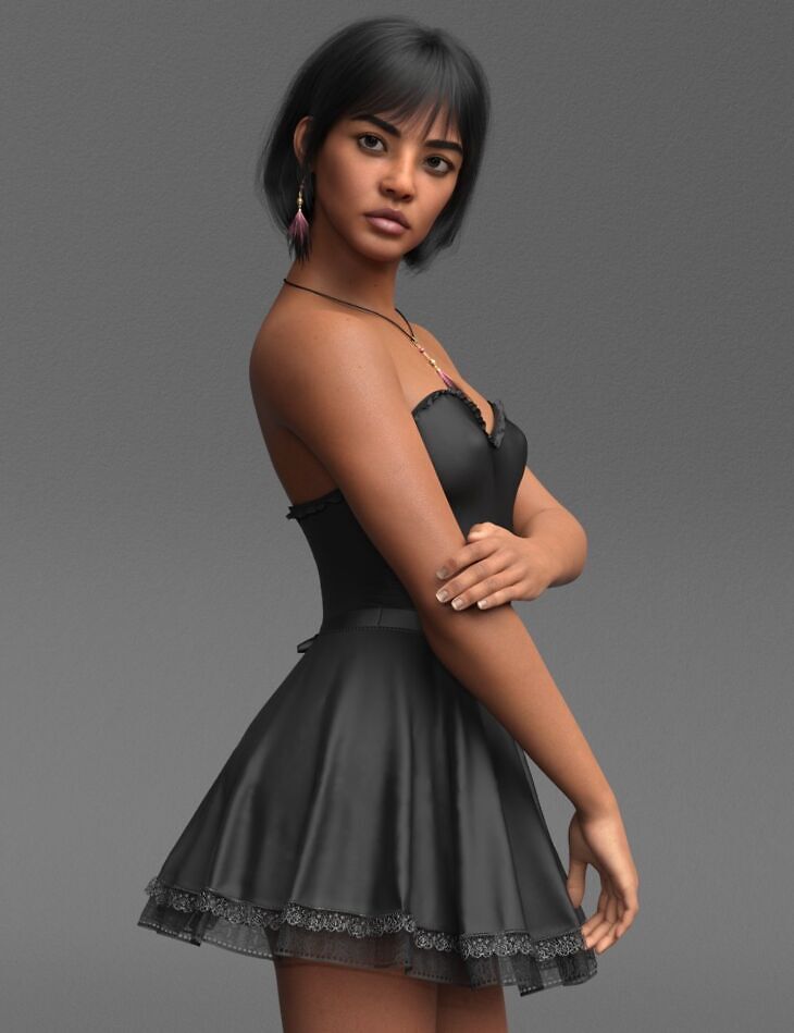 A97 dForce Strapless Short Ruffle Dress for Genesis 9 1754218798