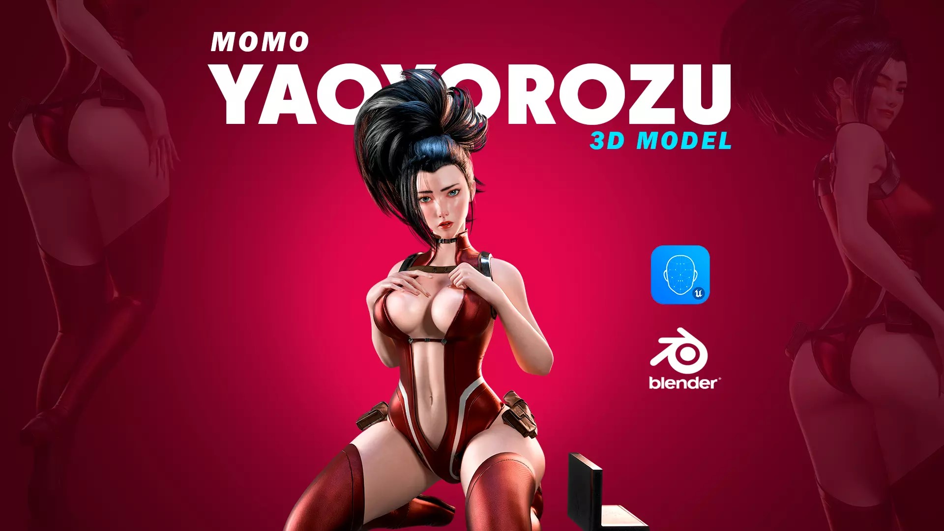 [R2 Studio] MOMO YAOYOROZU - Blender 3D Model VR / AR / low-poly 3d model
