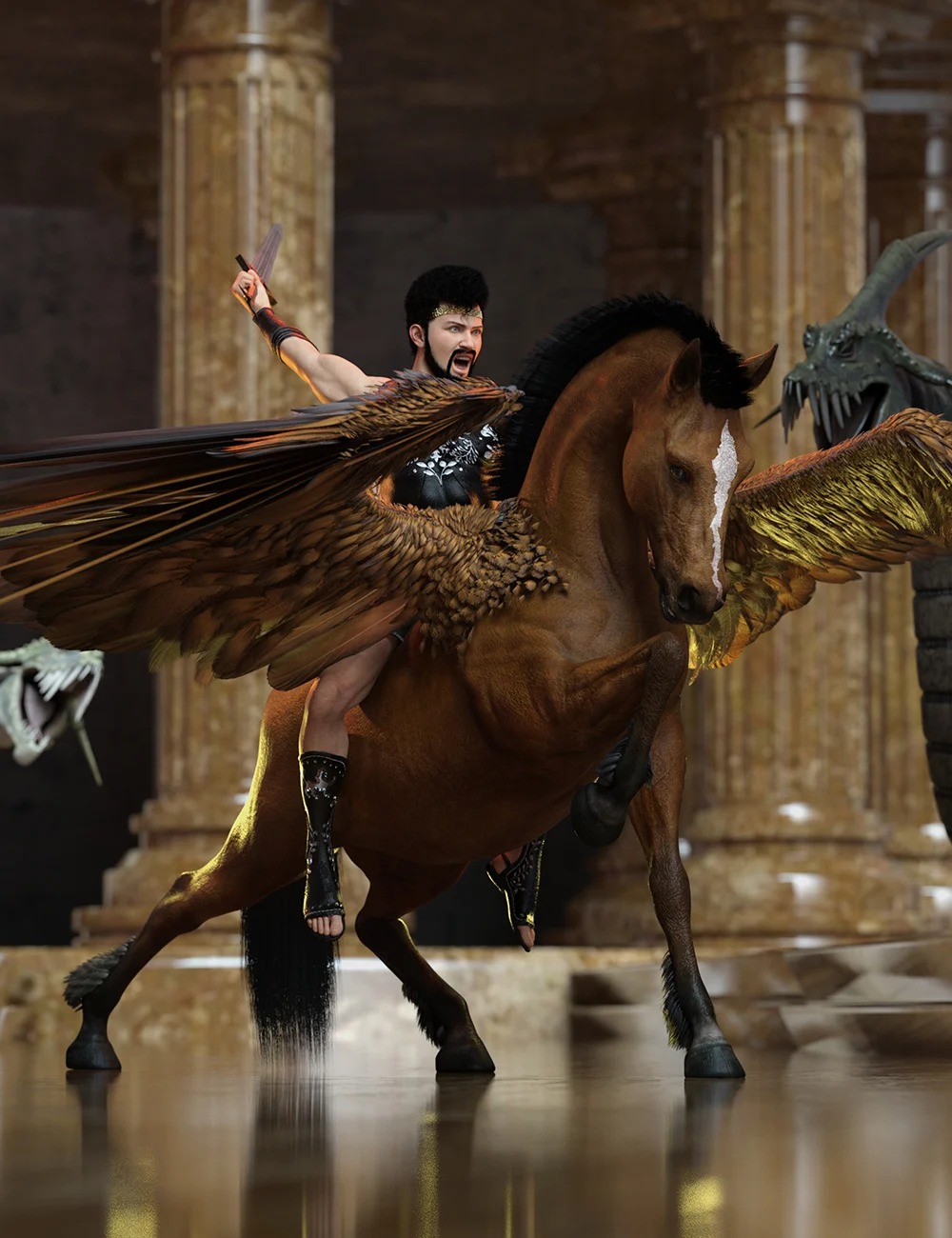 Pegasus Rider Hierarchical Poses for Horse 3, Pegasus Wings, and Genesis 9 Base 1 Pegasus Rider Hierarchical Poses for Horse 3, Pegasus Wings and Genesis 9 Base