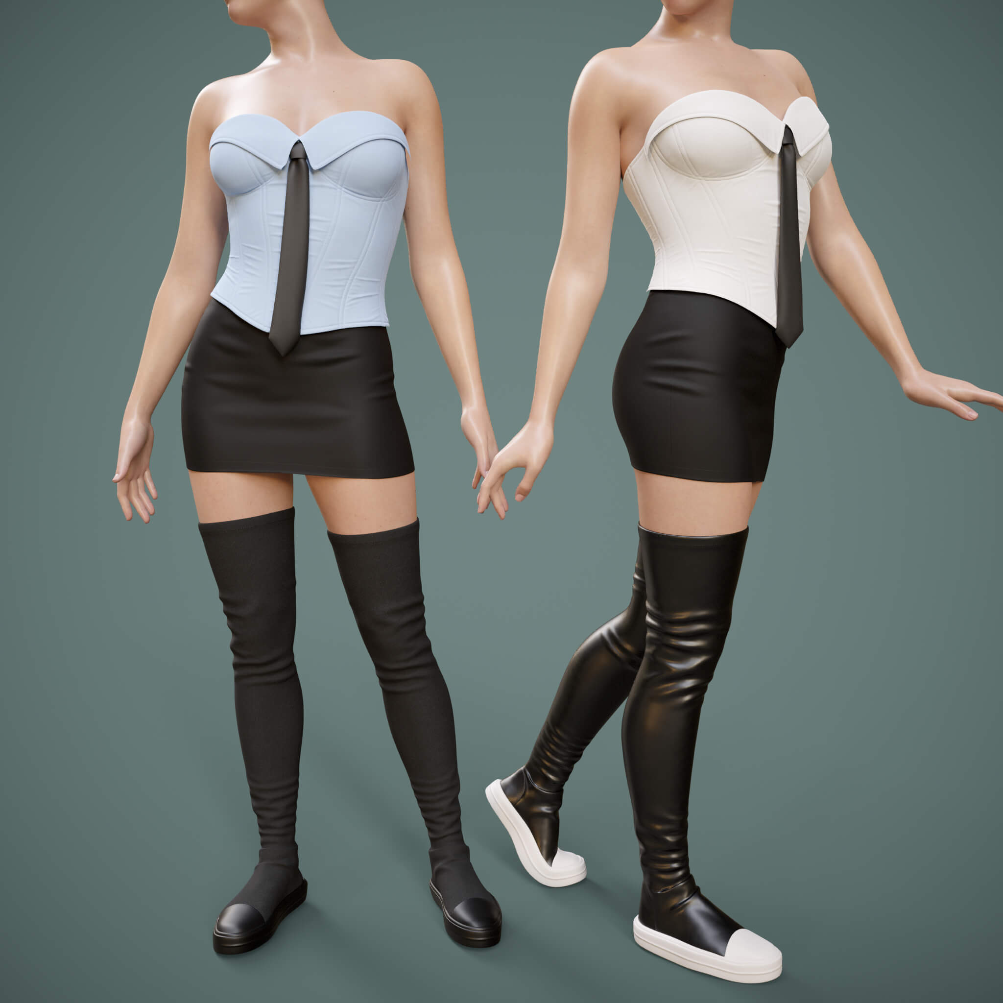 corset shirt with short skirt and high boots for genesis 9 01 1778286483