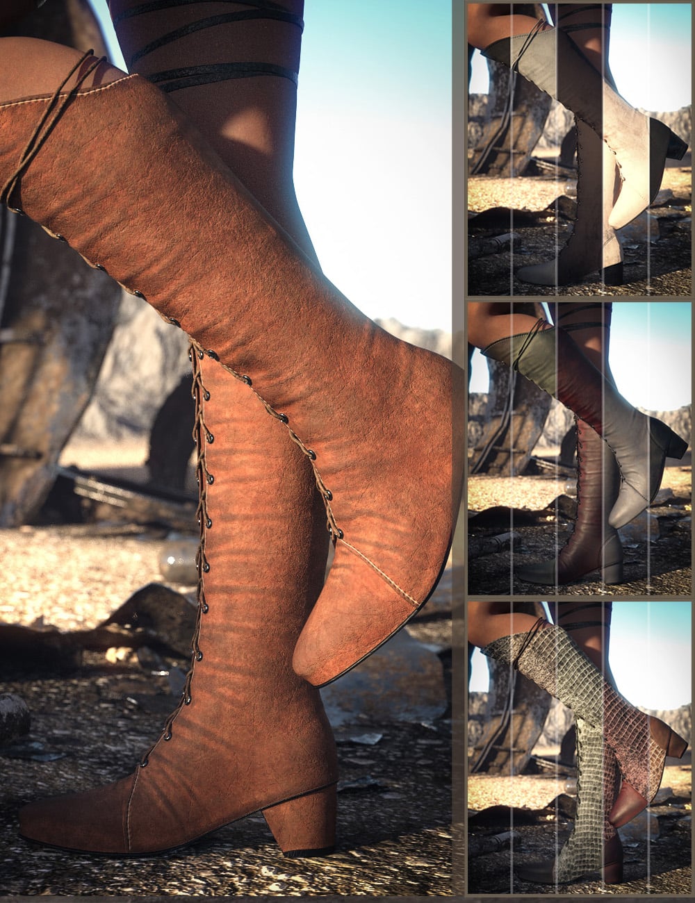 CB Narel Boots for Genesis 9, 8 and 8.1 with Leather, Suede and Alligator Texture Expansion Bundle 18