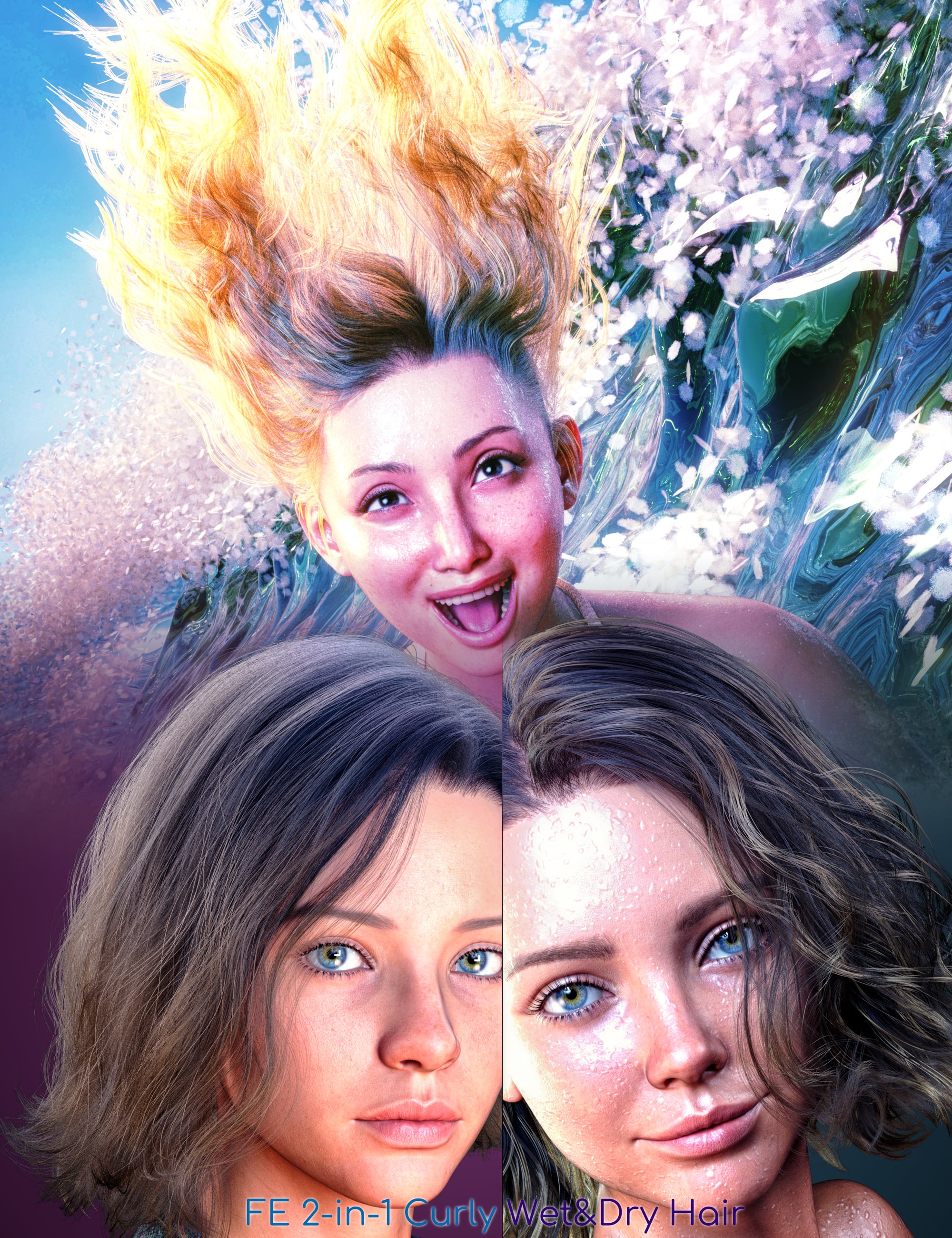 dForce FE 2-in-1 Curly Wet and Dry Strand-Based Hair for Genesis 9, 8 and 8.1 96 dforcefe2in1curlywetdrystrandbasedhairforgenesis98and8100maindaz3d 1787293497
