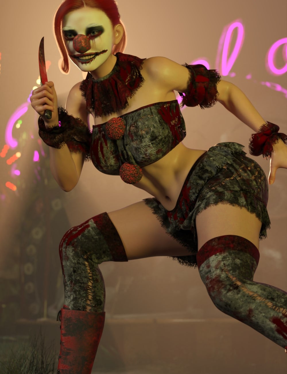 dForce Psycho Clown Outfit for Genesis 9 and Genesis 8 Female 10 dforcepsychoclownoutfitforgenesis9andgenesis8female00maindaz3d 1788767164