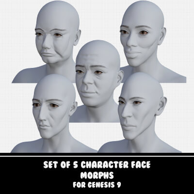 set of 5 character face morphs for genesis 9 1790558404