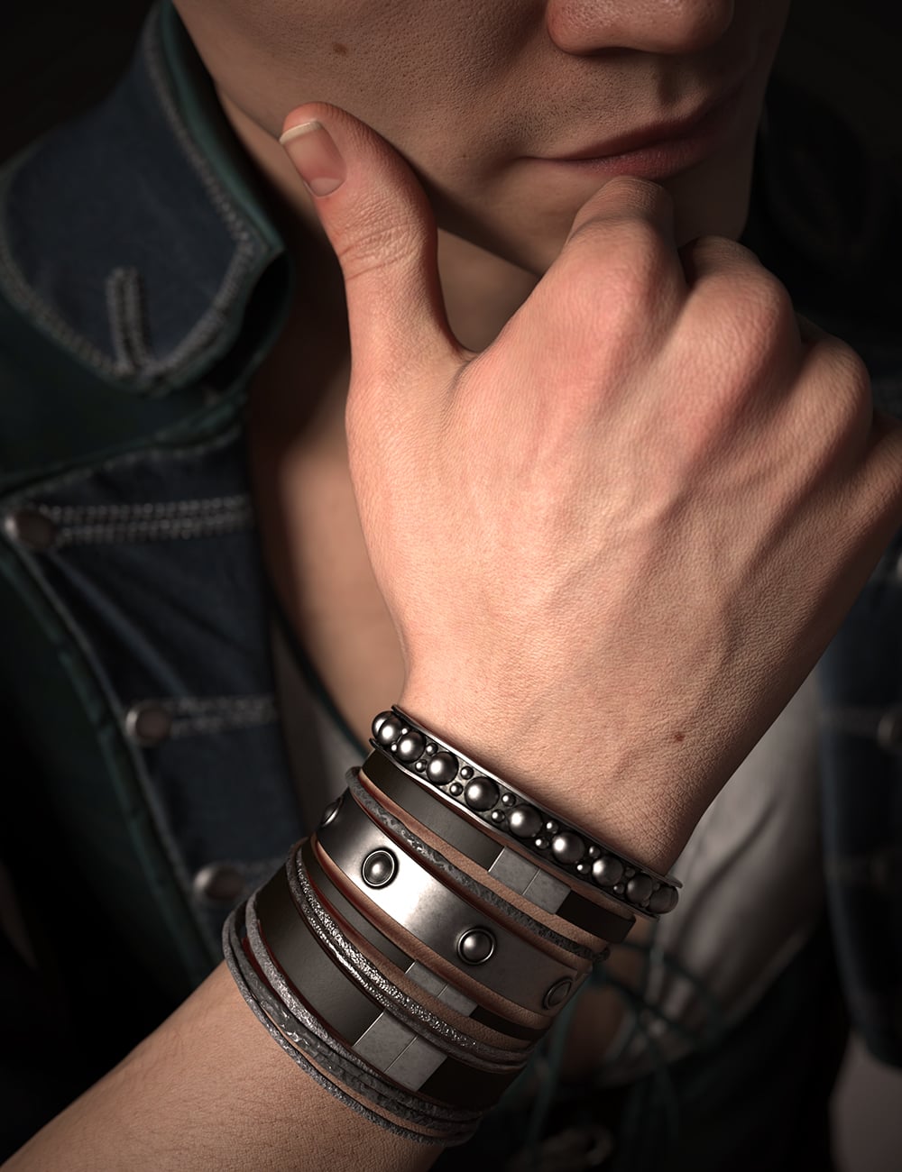 Leather and Steel Bracelet Set for Genesis 9, 8.1, and 8 100 leatherandsteelbraceletsetforgenesis981and800maindaz3d 1791909223