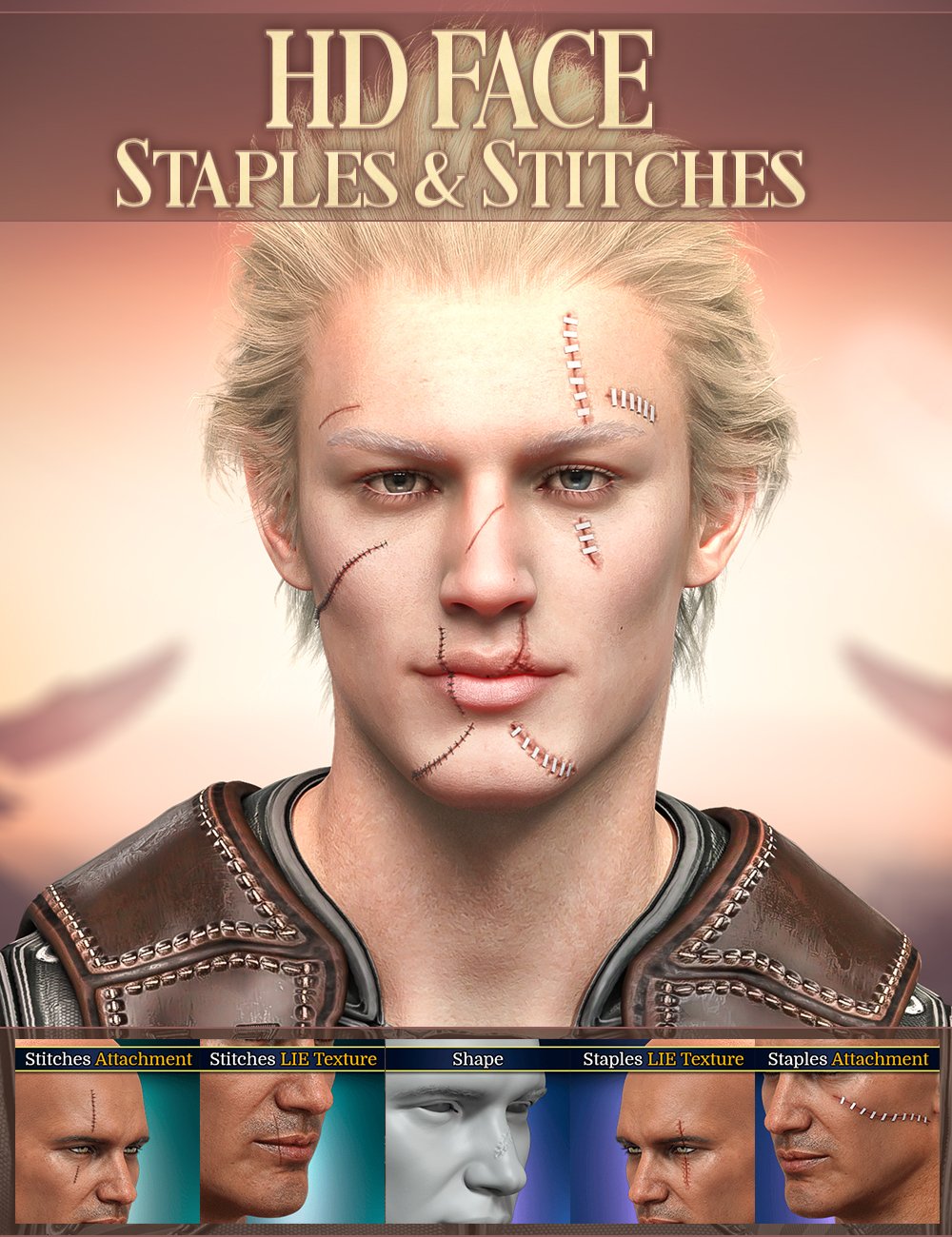 HD Face Staples and Stitches for Genesis 8 Males 2 hdfacestaplesandstitchesforgenesis8males00maindaz3d 1793110277